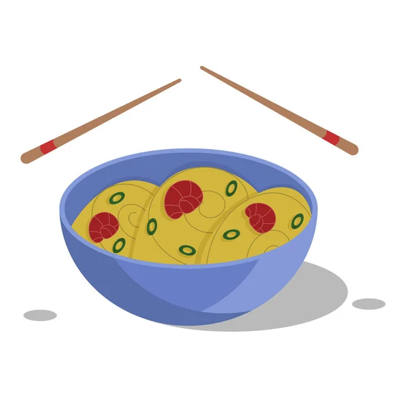 有拉面和筷子的碗 — 图库矢量图片