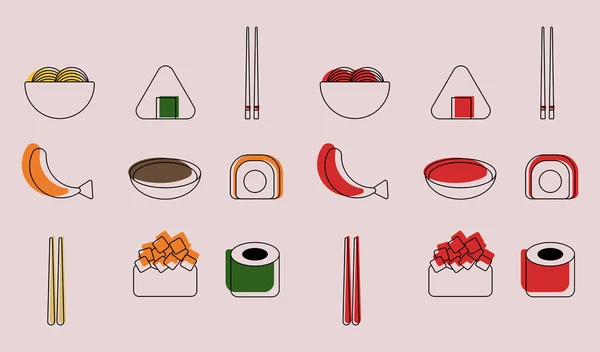 Иконы Тему Суши Азиатской Кухни — стоковый вектор