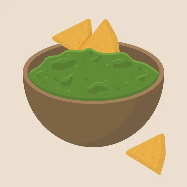 Guacamole Com Batatas Fritas Ilustração Sobre Tema Comida Latino Americana — Vetor de Stock