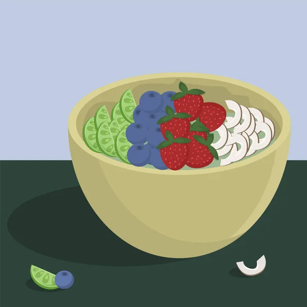 Acai Bol Avec Des Noix Des Fruits Différents Thème Alimentaire — Image vectorielle