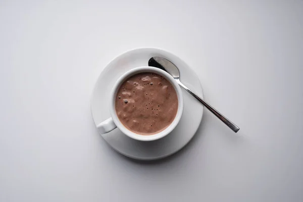 Top View Hot Chocolate Cup White Background — Stock Photo, Image