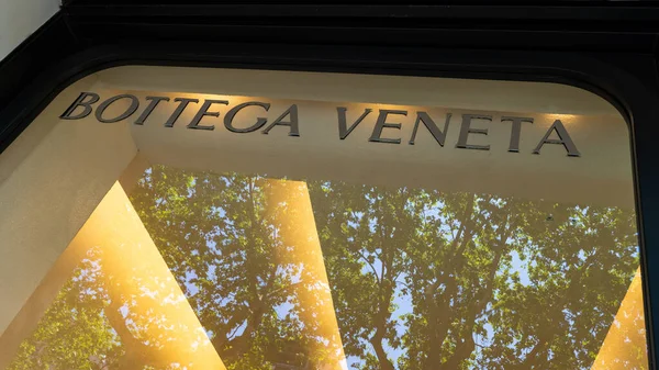 stock image Spain, Barcelona - May 3, 2023: Bottega Veneta signage in front of store.