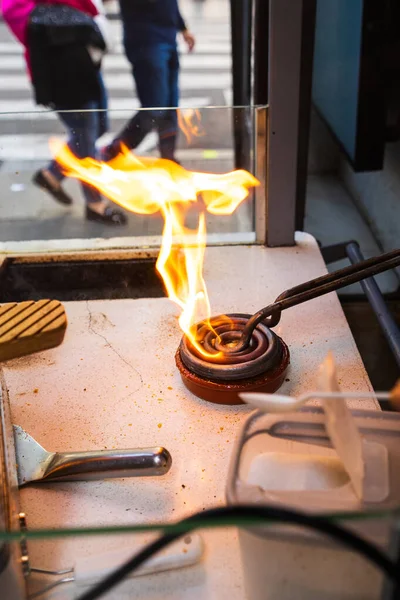 stock image preparation of Catalan cream. caramelized sugar