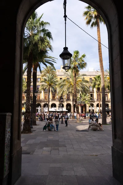 Vista Desde Pórtico Plaza Real Barcelona España Barcelona Mayo 2023 — Foto de Stock