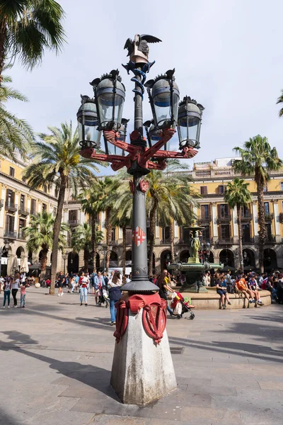One Two Six Arm Lampposts Plaza Real Designed Gaud Spain — Stock Photo, Image