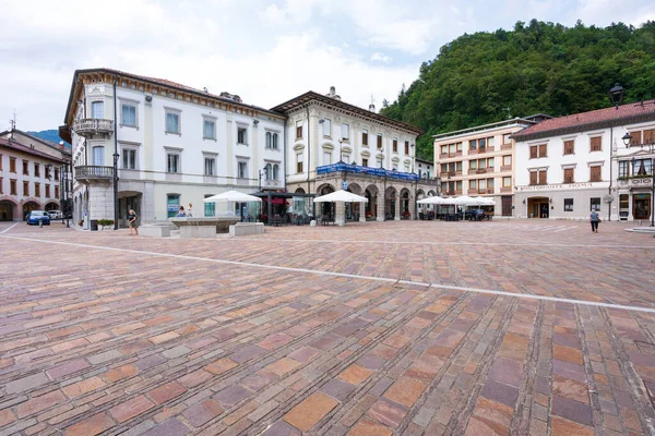 stock image Tolmezzo, Italy (22th July 2023)  piazza XX settembre square in the historic center of Tolmezzo. Friuli