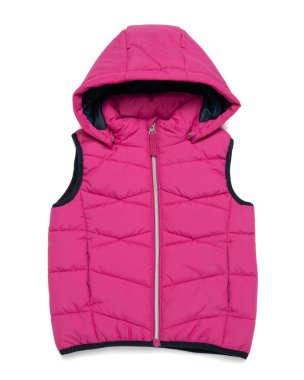 Kaz tüyü ceket, kolsuz, pembe. izole edilmiş beyaz arkaplan