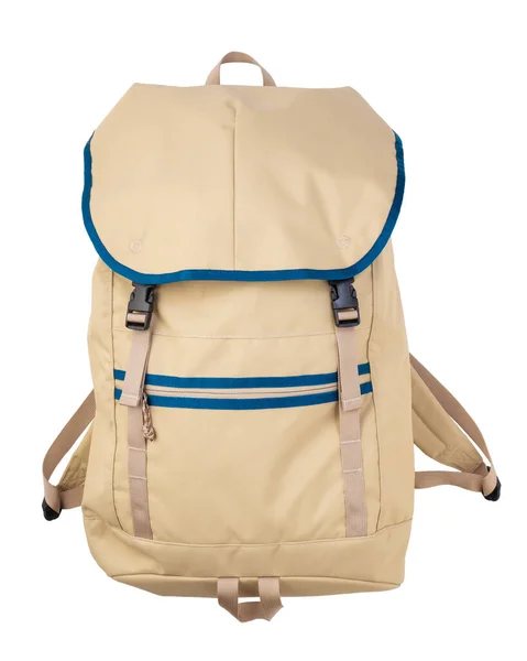 Beiger Schulrucksack Isolierter Weißer Hintergrund — Stockfoto