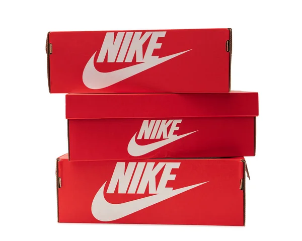 Nike Stackable Shoe Boxes Isolated White Background Udine Italy_August 2023 — Stock Photo, Image