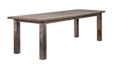 Kaba tahtalardan yapılmış bir masa. beyaz arkaplanda izole