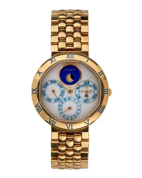 Gerald Genta saati, daimi takvim modeli, mermer kadranlı 18 kt 'lık sarı altın saat. 1990 'lar. Milan mı? İtalya _ 10 Ağustos _ 2024