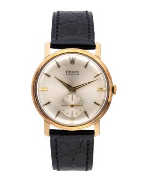 Rolex saat, hassas model. Manüel kurmalı saat, 9kt sarı altın çanta. Yıl 1950. Milan, İtalya 20 Ağustos 2024