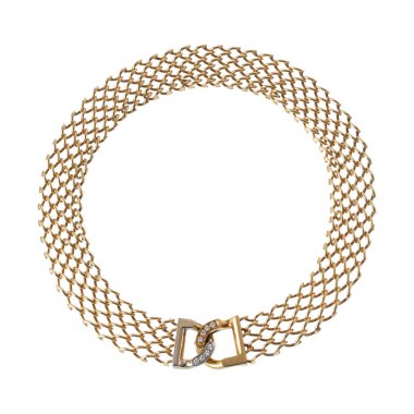 Sarı altın ve elmas kolye, beyaz arka planda izole edilmiş.