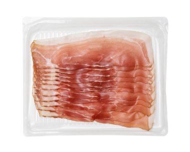 Üst kattaki plastik tepside benek dilimleri var. izole edilmiş beyaz arkaplan