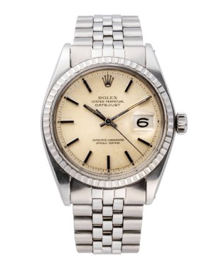 Rolex saat, tarih modeli, referans 1603. Otomatik kurmalı saat, çelik kasa. Beyaz arka plan. Milan mı? İtalya 20 Eylül 2024