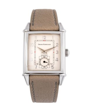 Girard Perregaux saatinin ön görüntüsü, referans 2593. Çelik kasa, otomatik hareket, beyaz kadran. Milan mı? İtalya _ 14 Nisan _ 2025