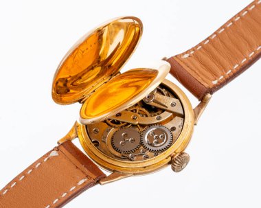 Patek Philippe elle kumandalı saat mekanizması, 18 kt 'lık altın menteşeli çanta ve porselen kadranlı çanta. Milan mı? İtalya 14 Nisan 2025