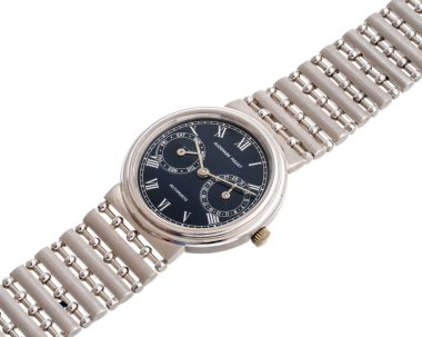 Audemars Piguet otomatik kurmalı saat, Day Date modeli referansı 25574PT platin çanta mavi kadranlı. Milan, İtalya, 14 Nisan 2025.