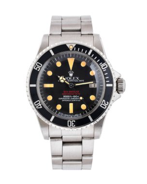 Rolex saat, Sea Dweller modeli, referans 1665, çelik kasa, otomatik çevirmeli siyah kadranlı. Milan, İtalya, 14 Nisan 2025.