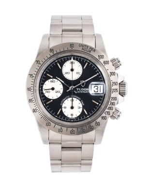 Tudor otomatik kronograf, Big Block modeli, referans 79180, gri kadranlı çelik kasa. Milan mı? İtalya _ 14 Nisan _ 2025