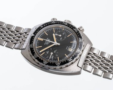 Heuer Autavia Askeri Kronograf, referans 73463, çelik kasa ve siyah kadranlı. Milan mı? İtalya 14 Nisan 2025