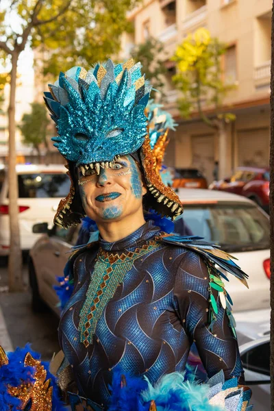 stock image Carnival in Spain, the city of Torrevieja, February 12, 2023, people walk at the carnival. High quality photo