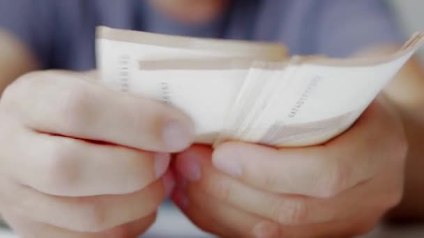 Homme Compte Billets Euros Près Ses Mains Concept Entreprise Finance — Video