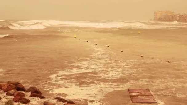 Písečná Bouře Silný Vítr Pobřeží Španělském Letovisku Města Vysoce Kvalitní — Stock video