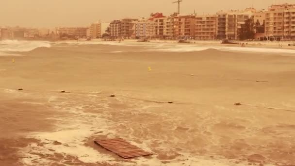 Sandsturm Und Starker Wind Der Küste Eines Spanischen Ferienortes Hochwertiges — Stockvideo