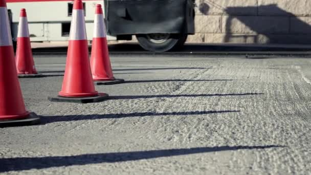 Road Maintenance Work Cone Static Closeup Roadworks Signs Street Roadworks — Stock Video