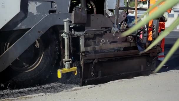 Processo Asfaltamento Chantagem Pavimentação Máquina Pavimentação Asfalto Compactador Rolo Vapor — Vídeo de Stock