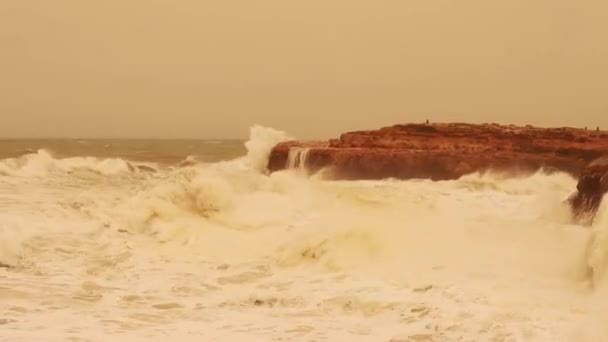 Zandstorm Harde Wind Aan Kust Een Spaanse Badplaats Torrevieja Hoge — Stockvideo
