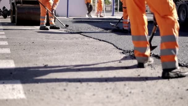 Trabalhadores Construção Civil Que Trabalham Construção Estradas Câmera Lenta Vapor — Vídeo de Stock