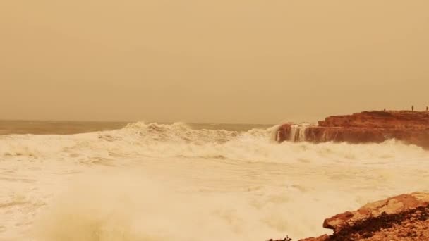 Starka Vågor Havet Sandstorm Och Stark Vind Stranden Den Spanska — Stockvideo