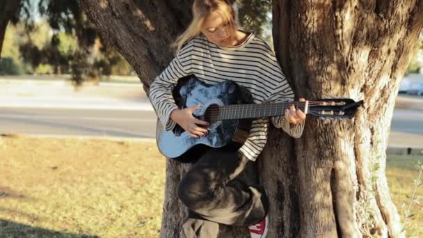 Jeune Femme Attirante Jouant Guitare Acoustique Dans Parc Été Femme — Video