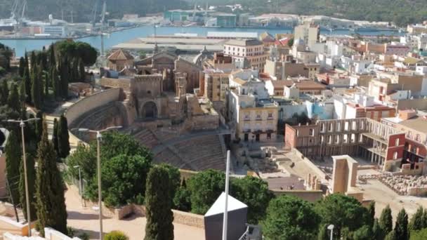 Vista Panorámica Ciudad Cartagena Teatro Romano Costa Mediterránea Con Vistas — Vídeo de stock