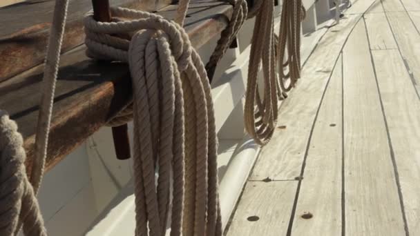Ropes Deck Ship Close Rope Winding Winch Close Real Time — Stock Video