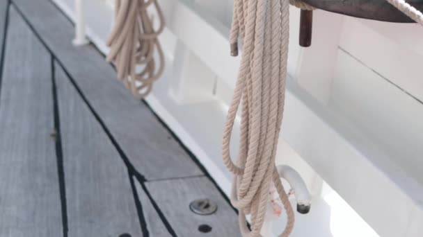 Coils Ropes Board Sailing Yacht View Deck Boat High Quality — Stock Video