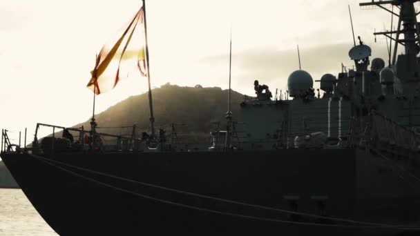 Warships Anchor Bay Sunset High Quality Footage — Stock Video