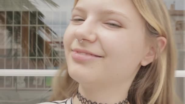 Portrait Smiling Teenage Girl — Stock Video