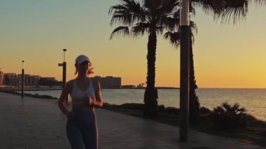 güzel bir kadın sahilde koşu