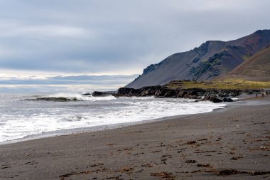 Kayalar ve deniz dalgalarıyla İzlanda 'daki büyüleyici Atlantik kıyıları
