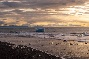 Jokulsarlon Buzul Gölü İzlanda yakınlarında elmas plajı.