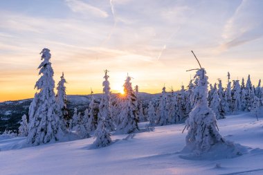 Almanya 'daki Bavyera Ormanı Ulusal Parkı' ndaki Dreisessel Dağları 'nın muhteşem kış manzarası.