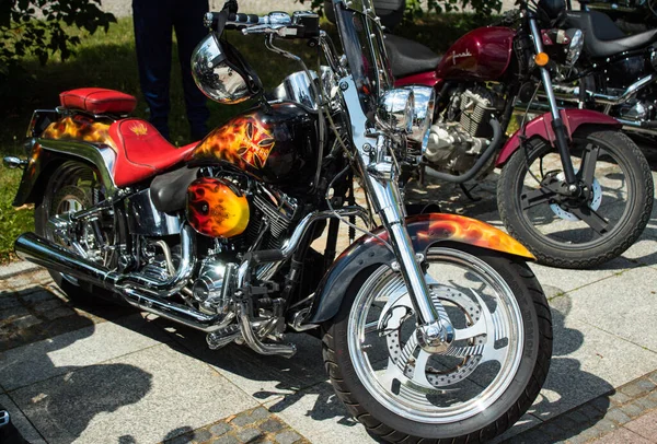 stock image 10.07.2023 Bialystok Poland.Colorful decorated Harley Davidson.