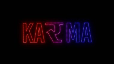 Karma, siyah arkaplanda parlayan neon resimden Hintçe alıntılar yazdı