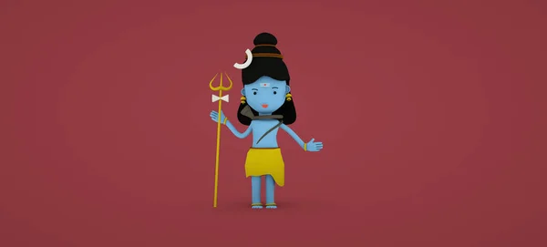 Shiva Illustratie Schattige Shiva Met Maan Drietand Cartoon Afbeelding Rendering — Stockfoto