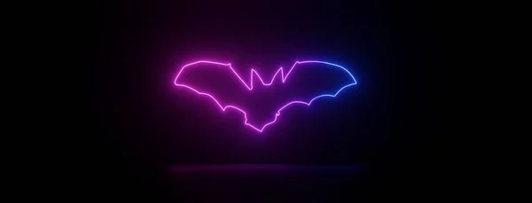 Vampire Bat Happy Halloween Neon Glowing Illustration Image — Stock Photo, Image