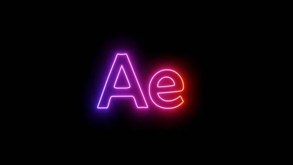 Neon Brilhante Adobe Após Efeitos Logotipo Imagem Fundo Preto — Fotografia de Stock