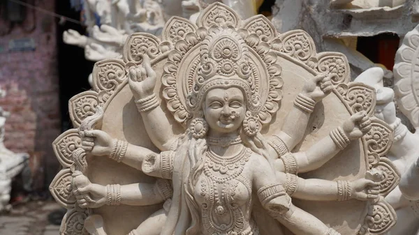 Ídolo Feito Durga Mata Navratri Imagens Durga Puja Escultura Andamento — Fotografia de Stock
